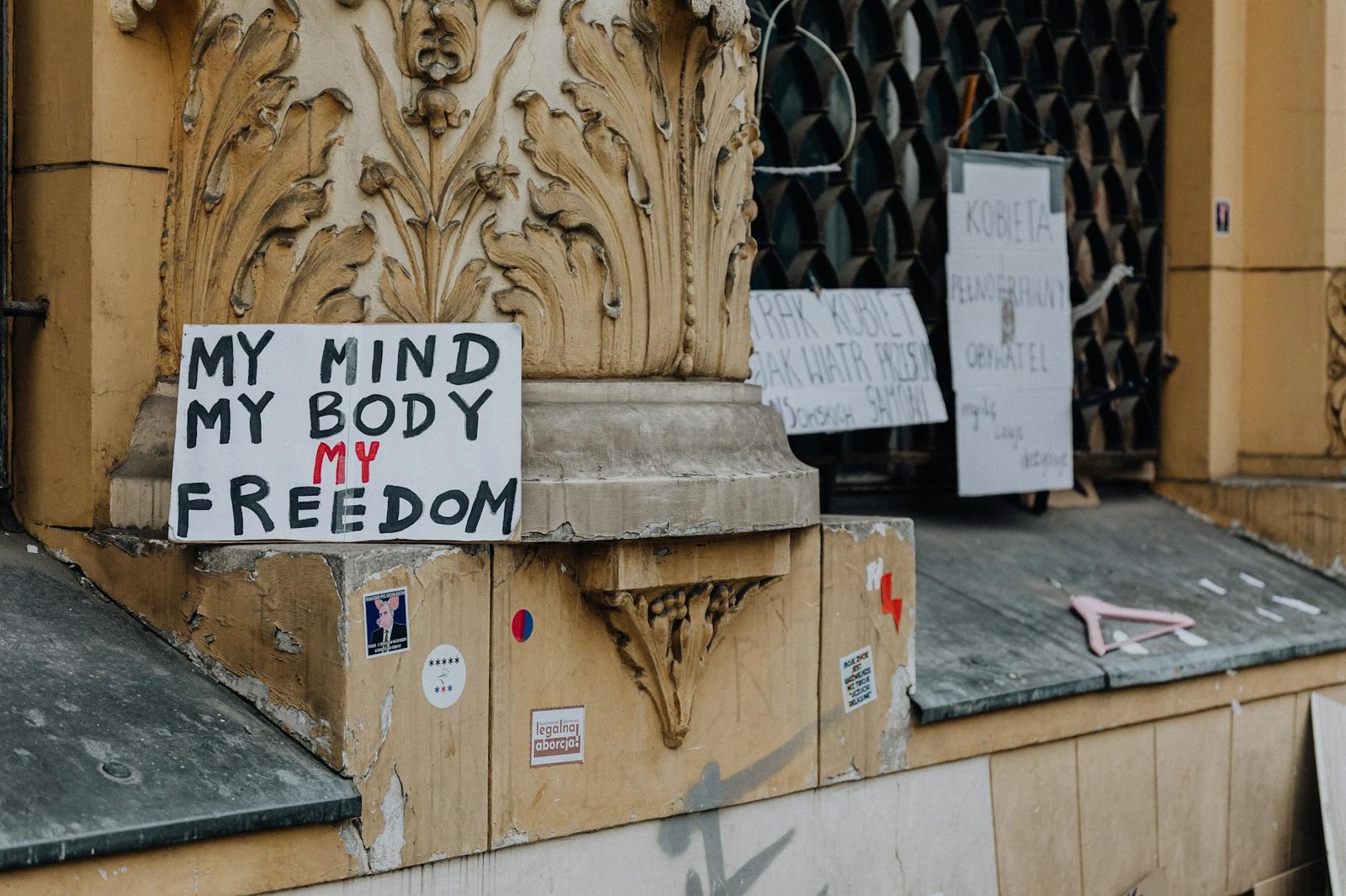 pro choice posters at a building